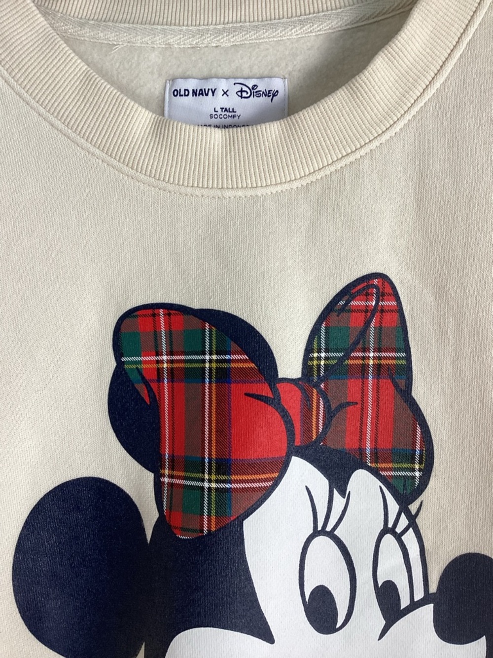 Old Navy 2026 Cream Disney Graphic Sweatshirt with Plaid Accent Minnie sz L - Picture 5 of 7